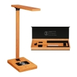 Lampe de bureau en bambou avec logo lumineux et chargeur induction