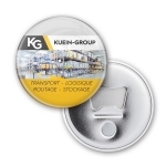 Porte-clés décapsuleur en forme de badge