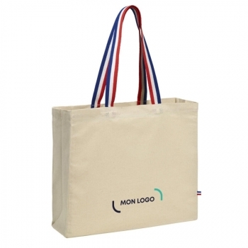 Sac coton soufflets anses tricolores 180g/m² 